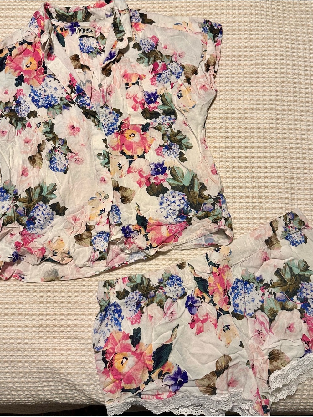Show Me Your MuMu White Multicolor Floral Button-Front Top & Shorts Set